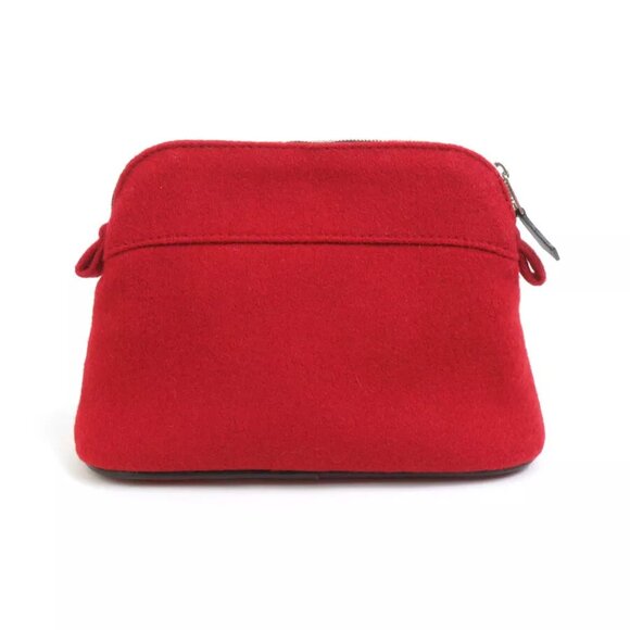 Auth HERMES Bolide Pouch Multcase Dark Red Felt - - Picture 1 of 8